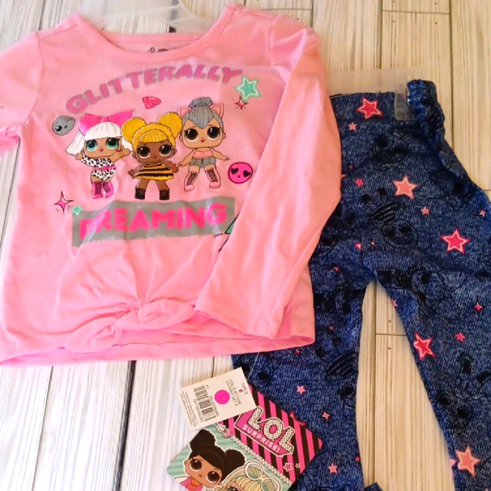LOL Surprise Pink Top and Blue Leggings Set